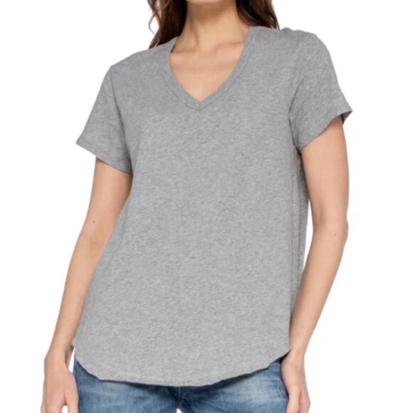 Wilt Short Sleeve Shrunken V-Neck Shirttail Top w/Raw Hem - Picture 2 of 10